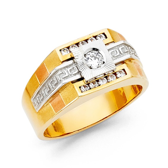 14K Yellow Gold CZ Men's Ring